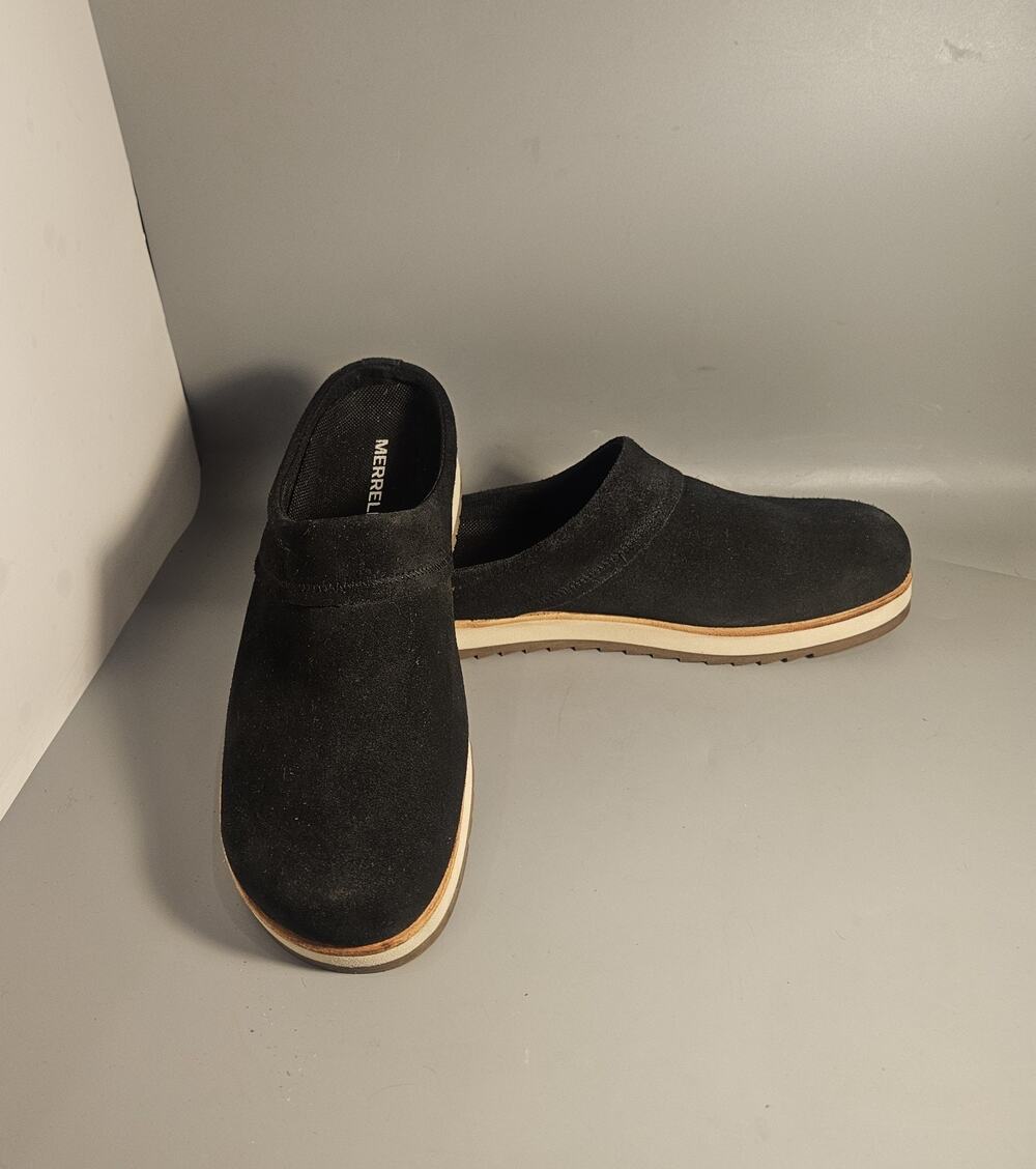 MERRELLWOMEN'S JUNO SLIDE SUEDE FLAT CLOG ACTIVE FOOTBED sz 10.5 BLACK J002172